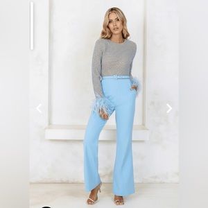 Beaded Sequin Jumpsuit Jumpsuit In Baby Blue Size UK 14 US 10